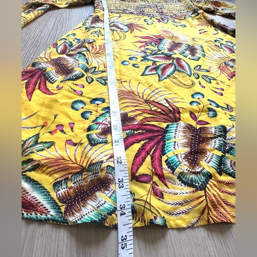 FARM RIO Anthropologie Bria Floral Off-Shoulder Yellow Dress Size XS - Picture 7 of 8